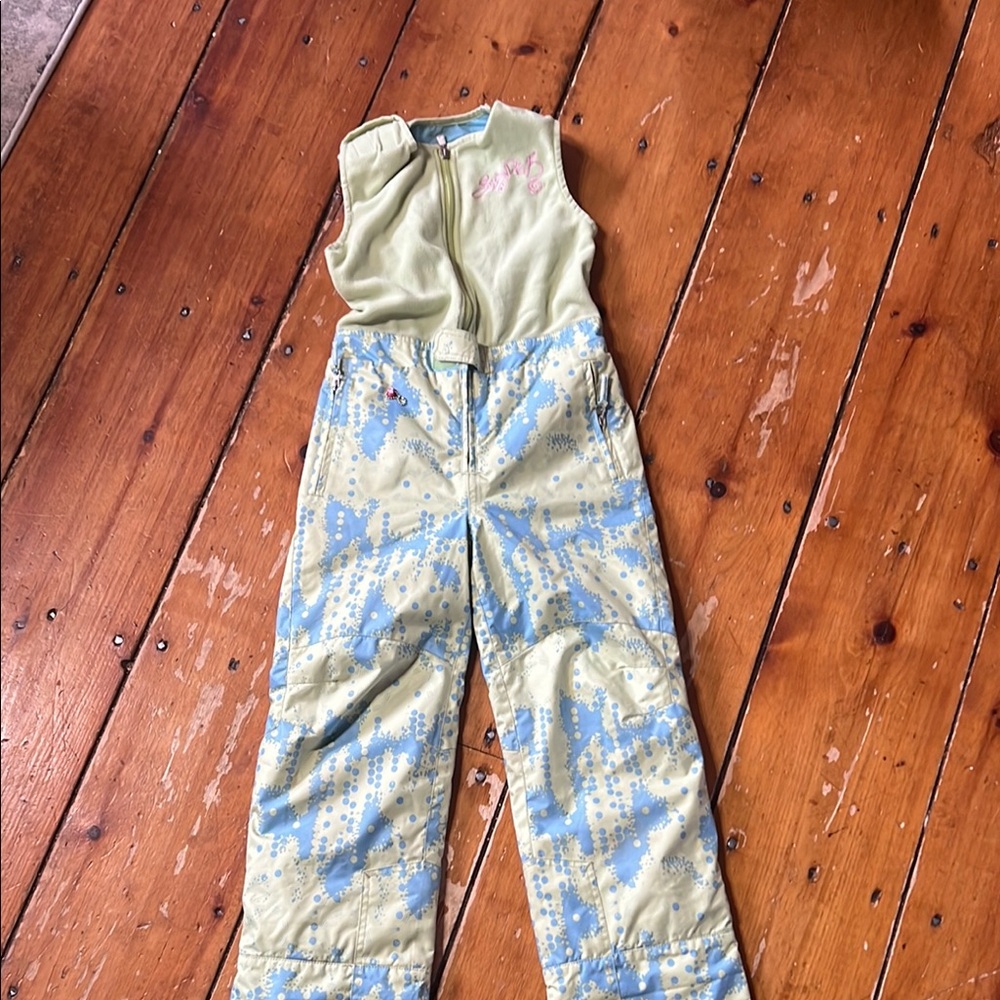 Green and Blue Camouflage Snow Bib Overalls
